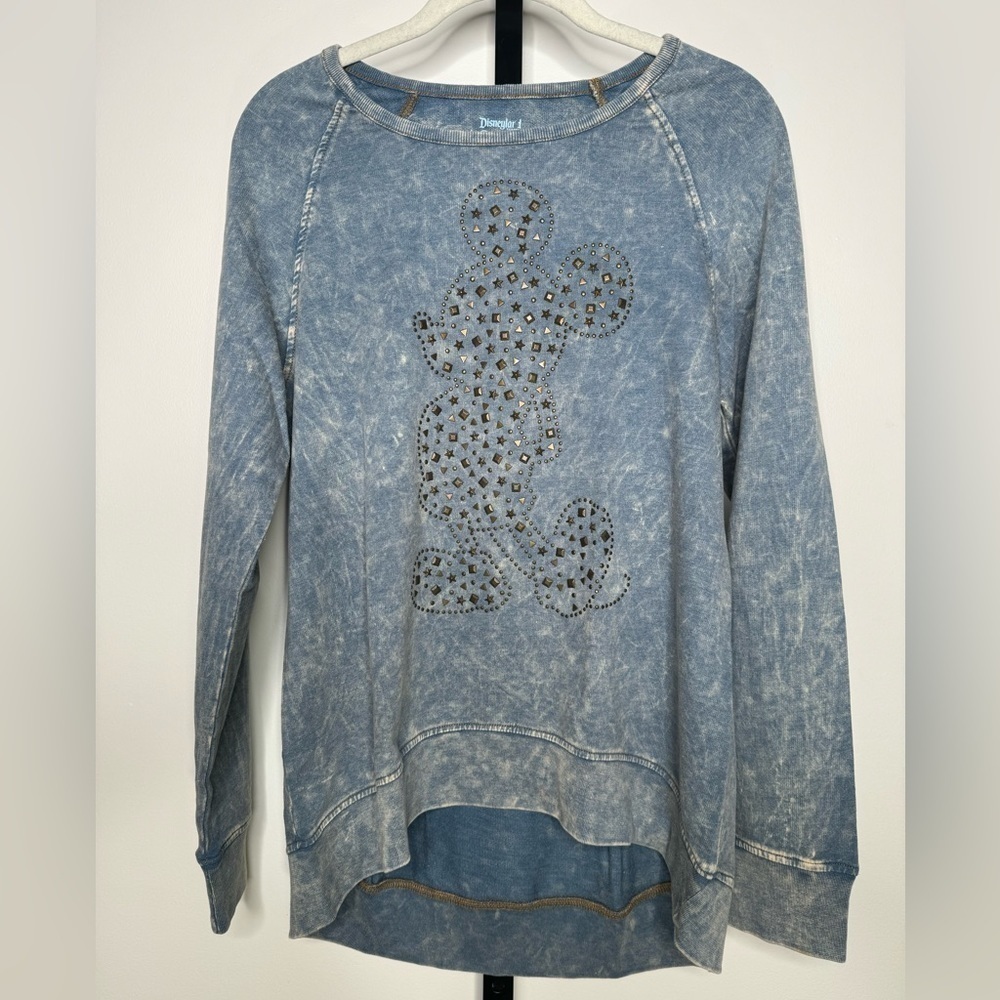 Disneyland Resort Women's Denim Mickey Mouse Rhinestone Embellished Sweatshirt